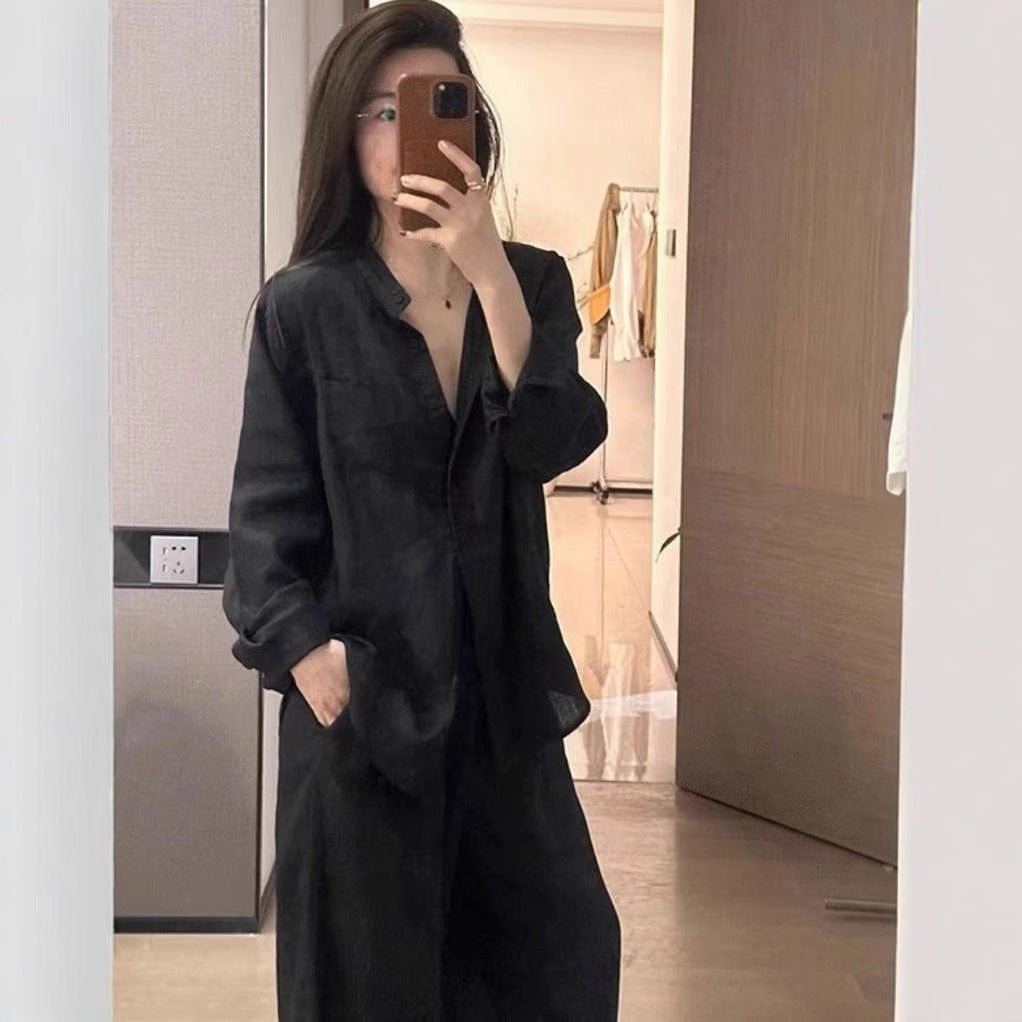 Damen Oversized Hemdblusenset mit weiten Hosen Heidi-Mode