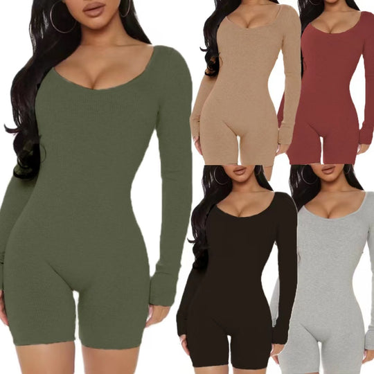 Damen Langarm Jumpsuit mit figurformendem Schnitt und Rippstruktur Heidi-Mode