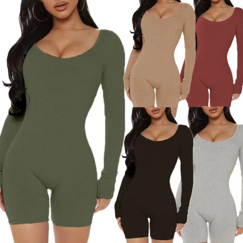 Damen Langarm Jumpsuit mit figurformendem Schnitt und Rippstruktur Heidi-Mode