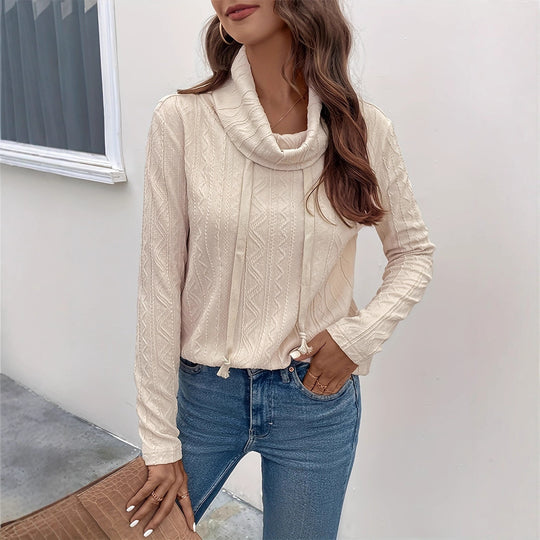Damen Cowl-Neck Pullover mit strukturiertem Musterdetail und langem Arm Heidi-Mode