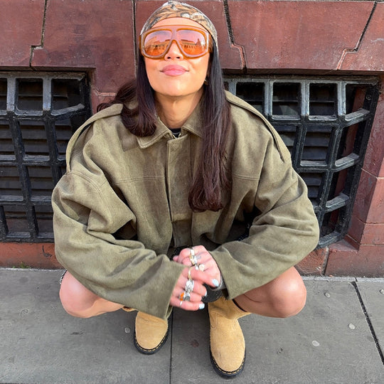 Damen Weiche Veloursjacke mit elastischem Saum und lässigem Schnitt Heidi-Mode