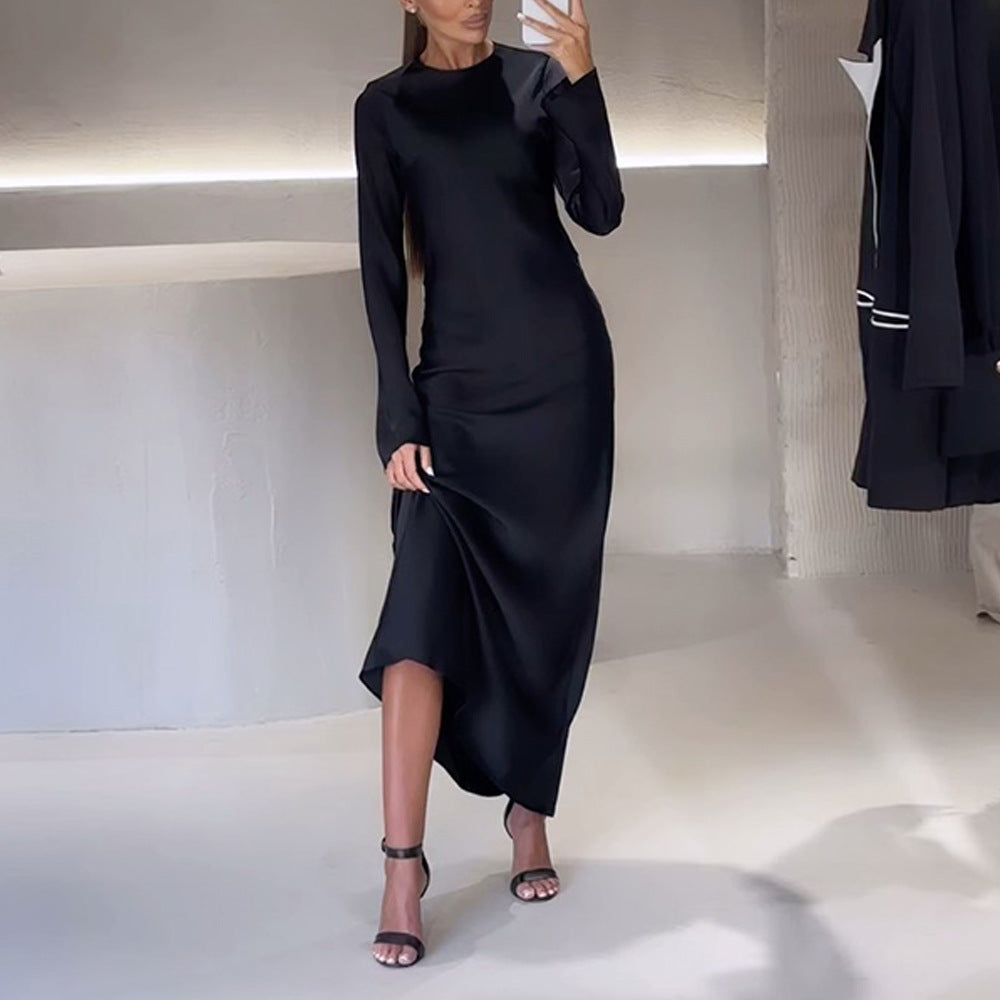Damen elegantes Maxikleid mit schickem Stehkragen und langem Schnitt Heidi-Mode
