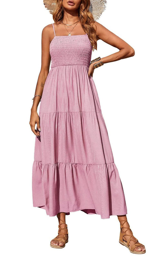 Damen Maxikleid mit verstellbaren Trägern und Rüschen Heidi-Mode