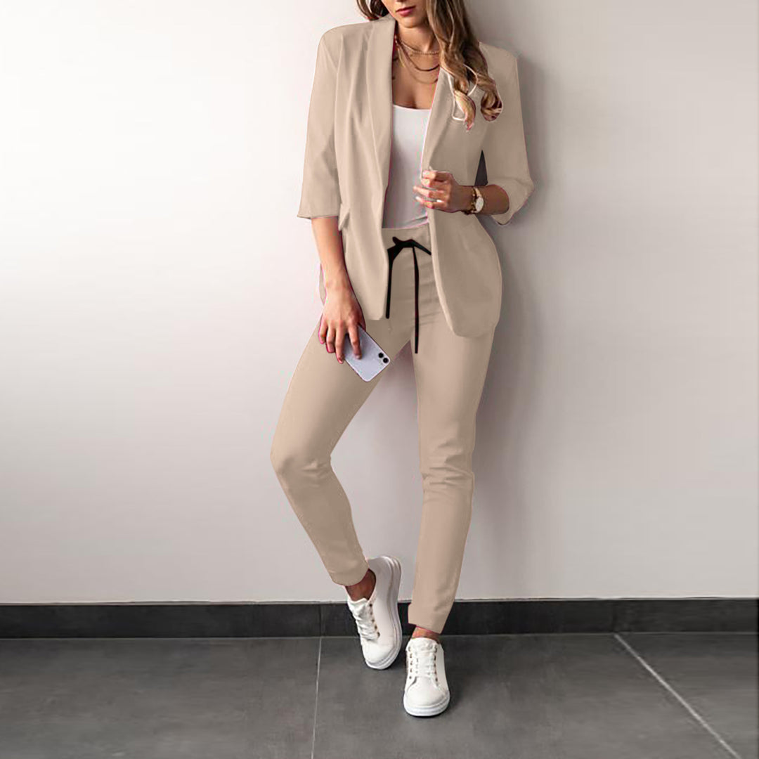 Damen elegantes und modernes Anzug-Set mit tailliertem Blazer und schmalen Hosen Heidi-Mode
