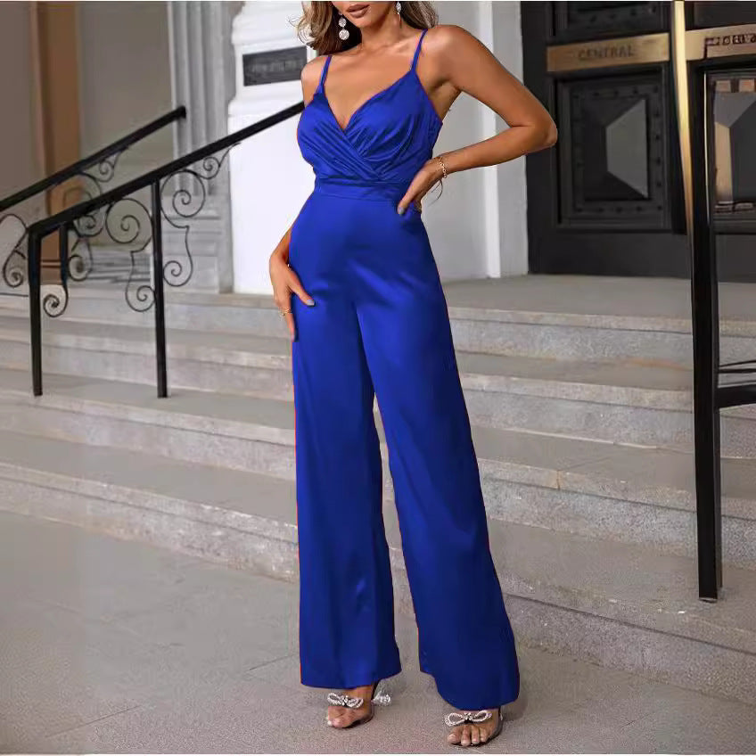 Damen eleganter Overall mit taillierter Drapierung und feinen Trägern Heidi-Mode