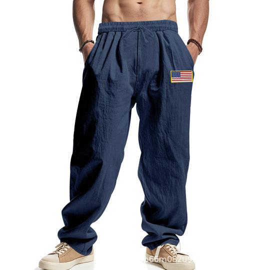 Herren Bequeme Freizeithose mit elastischem Bund und USA-Flaggenapplikation Heidi-Mode