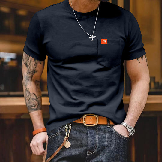 Herren klassisches Kurzarm T-Shirt mit Brusttasche aus hochwertiger Baumwolle Heidi-Mode