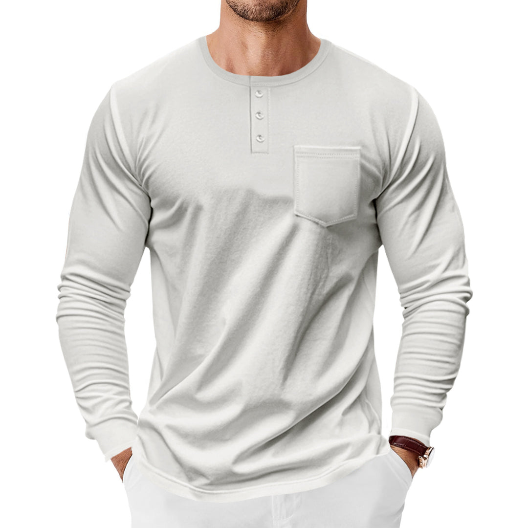 Herren Langarm-Henley-Shirt mit praktischer Brusttasche und modischen Knopfdetails Heidi-Mode