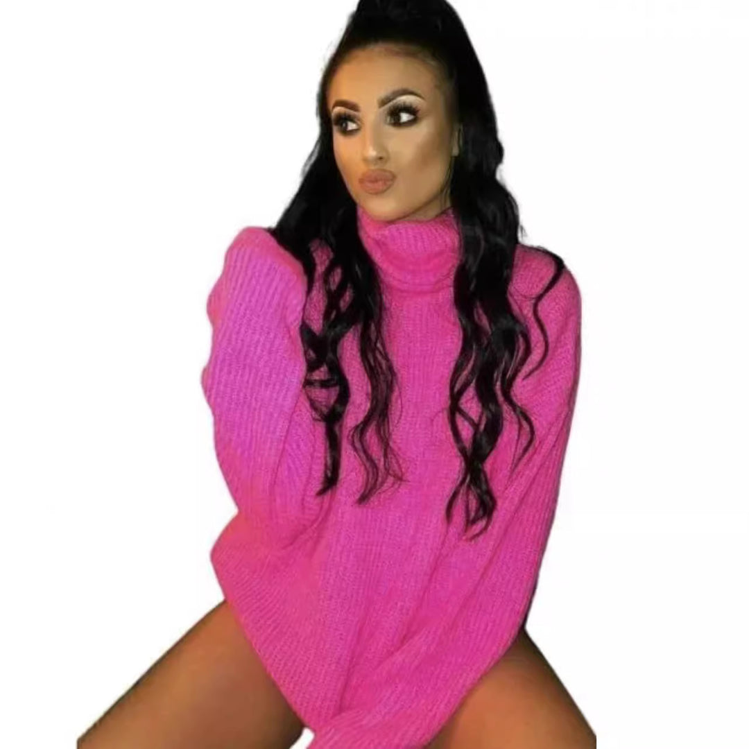 Damen Oversized-Strickpullover mit hohem Kragen und lässigem Schnitt Heidi-Mode