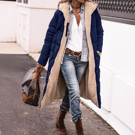 Damen Wintermantel im lässigen Oversized-Stil mit Kapuze und seitlichen Taschen Heidi-Mode