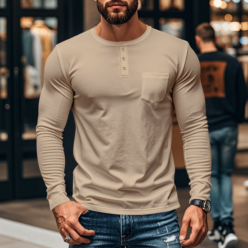 Herren Langarmshirt mit Knopfleiste und Brusttasche Heidi-Mode