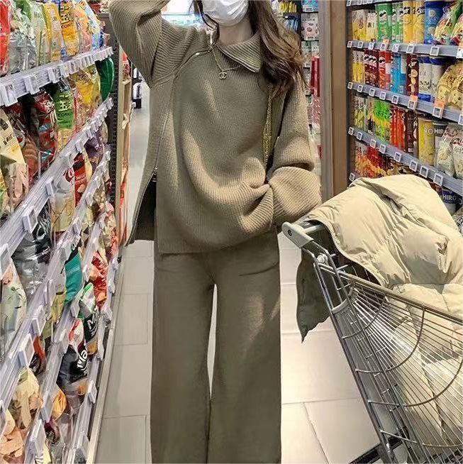 Damen Strickensemble mit Rollkragen und Reißverschluss Heidi-Mode