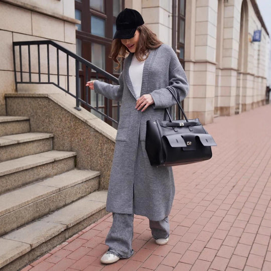 Damen Strickmantel mit Gürtel und praktischen Taschen Heidi-Mode