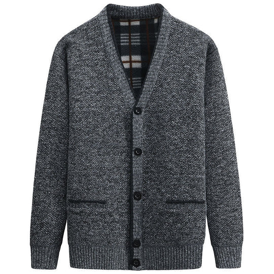Herren Strickjacke mit kariertem Innenfutter und praktischen Taschen Heidi-Mode