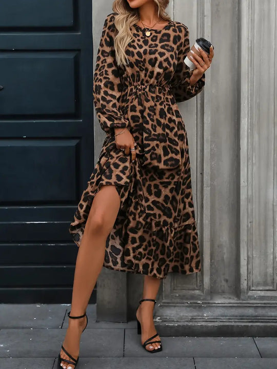 Damen Maxikleid mit tierischem Muster und fließendem Schnitt Heidi-Mode