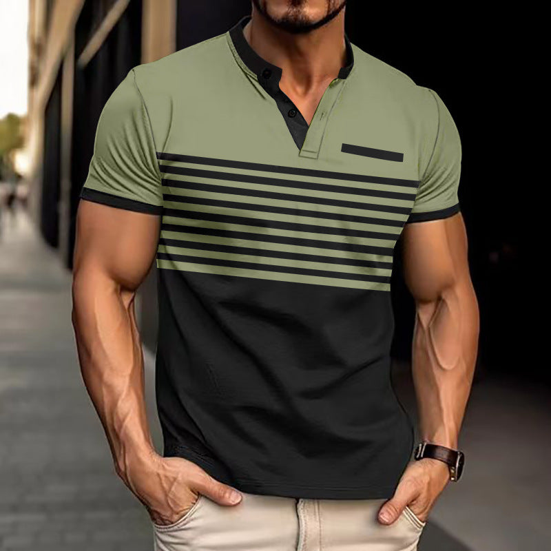 Herren Kurzarm-Poloshirt mit modernem Streifenmuster und praktischen Knöpfen Heidi-Mode