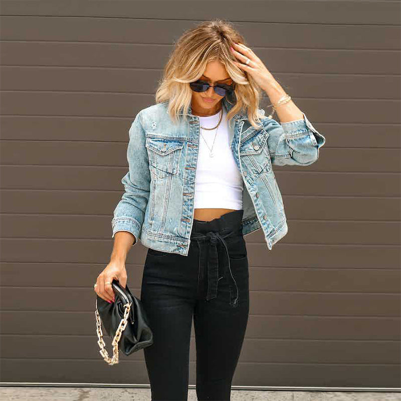 Damen Court Denimjacke im lässigen cropped Stil mit Fransendetails Heidi-Mode