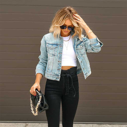 Damen Court Denimjacke im lässigen cropped Stil mit Fransendetails Heidi-Mode