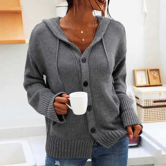 Damen kuschelige Strickjacke mit Kapuze und praktischen Taschen Heidi-Mode