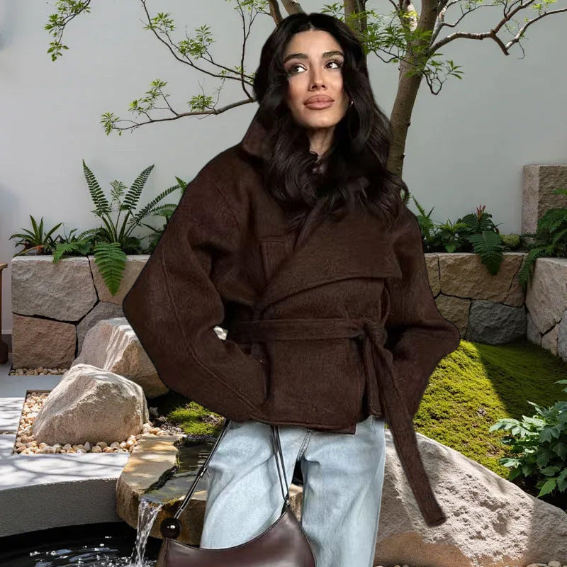 Damen Oversized Wollmantel mit Gürtel Heidi-Mode
