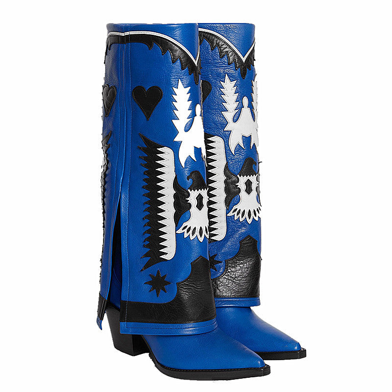 Femme Dekorative Western-Stil Kniehohe Stiefel Heidi-Mode