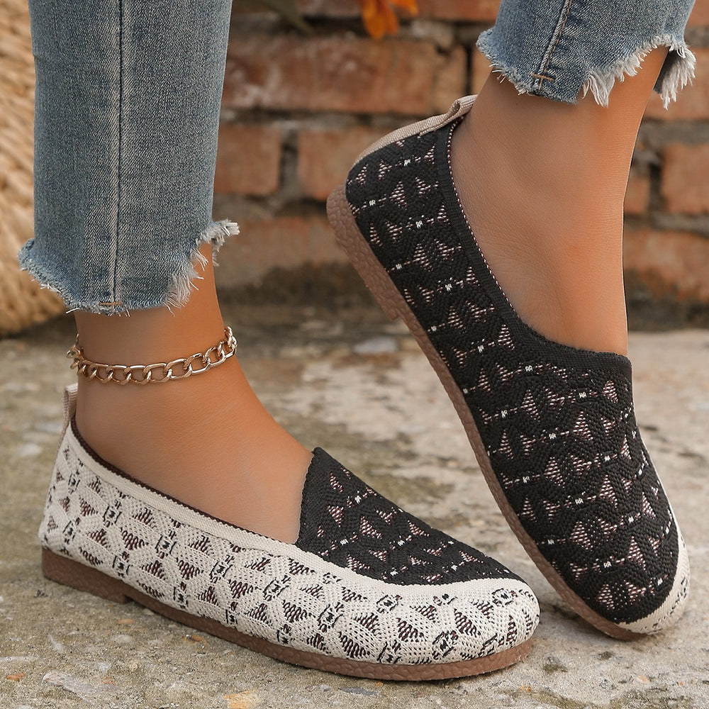 Damen Atmungsaktive Slip-On Schuhe mit modischem Strickdesign Heidi-Mode