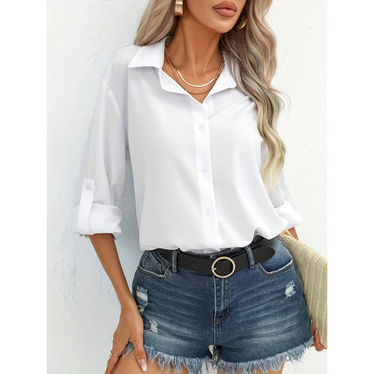 Damen elegante langärmelige Bluse aus atmungsaktiver Baumwolle Heidi-Mode