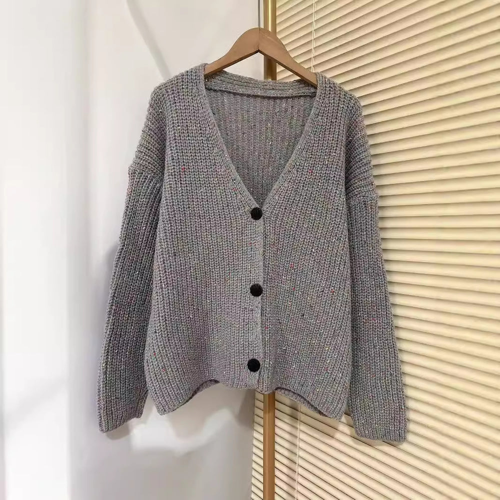 Damen Kuscheliger Grobstrick-Cardigan mit Knopfdetail und weitem Schnitt Heidi-Mode