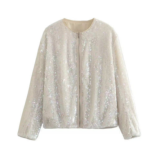 Damen Paillettenjacke mit durchgehendem Reißverschluss und elegantem Stehkragen Heidi-Mode