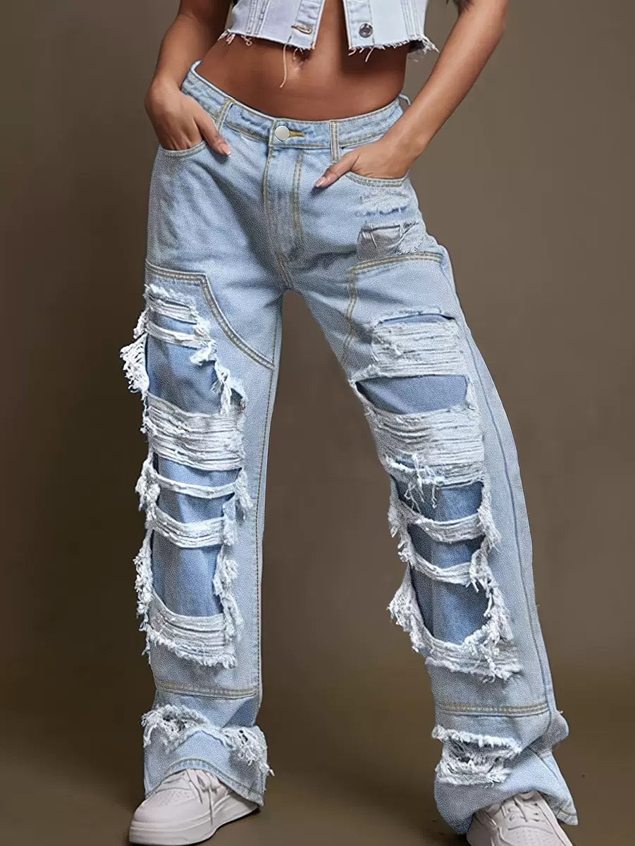 Damen Vintage Destroyed Jeans im lässigen Schnitt Heidi-Mode