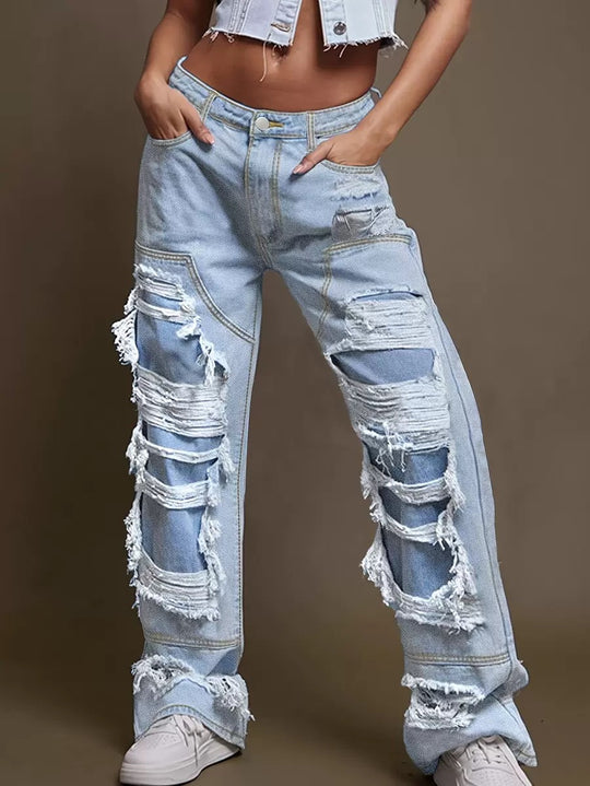 Damen Vintage Destroyed Jeans im lässigen Schnitt Heidi-Mode