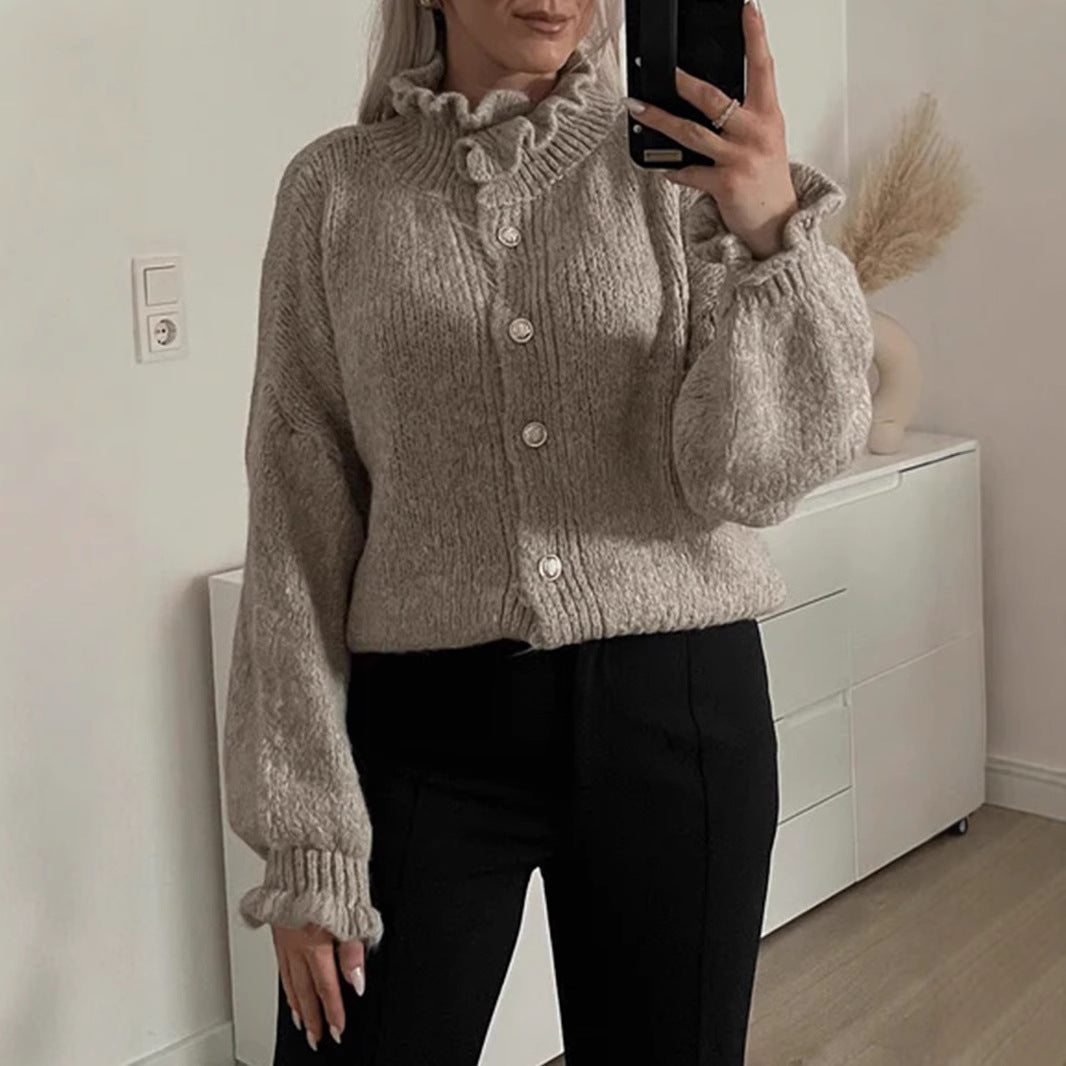 Damen Strickjacke mit modischem Kragen und Knopfdetails Heidi-Mode