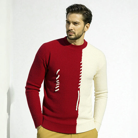Herren Pullover mit kreativem Strukturdesign und Kontraststreifen Heidi-Mode