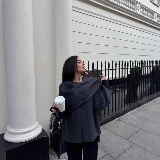 Damen asymmetrische Jacke mit modernem Kragen und geschwungenem Schnitt Heidi-Mode