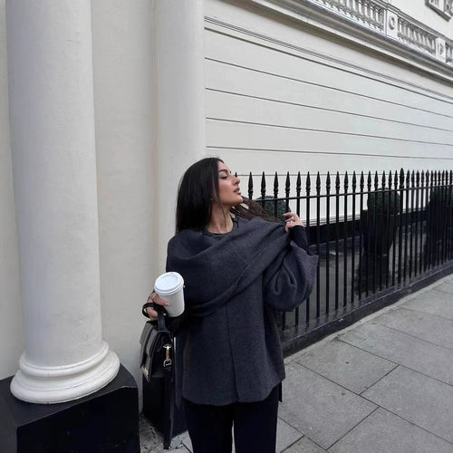 Damen asymmetrische Jacke mit modernem Kragen und geschwungenem Schnitt Heidi-Mode