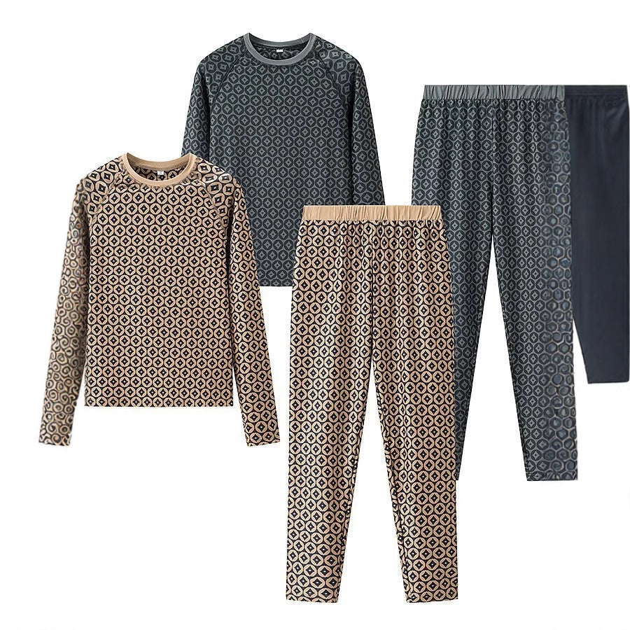 Damen Pyjama-Set aus weichem Jersey mit modernem Muster Heidi-Mode