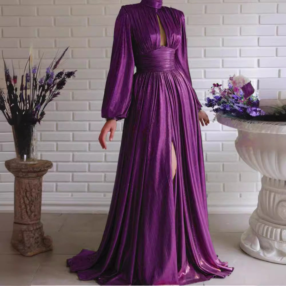 Damen Elegantes Maxikleid mit plissierten Details und luxuriösem Fall Heidi-Mode