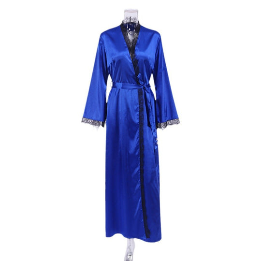 Damen luxuriöser Satin-Morgenmantel mit filigranen Spitzenakzenten Heidi-Mode