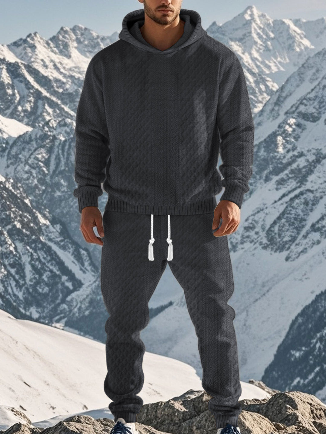 Herren kuscheliges Freizeit-Set mit Kapuze und elastischem Bund Heidi-Mode