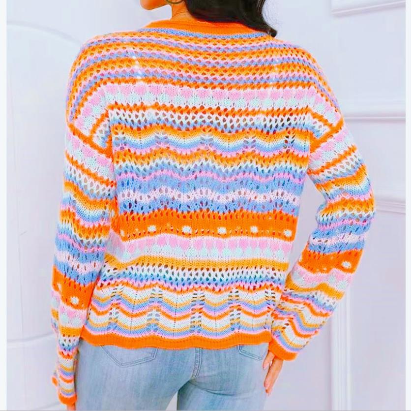 Damen Strickpullover mit buntem Zickzackmuster Heidi-Mode