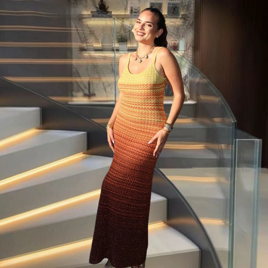 Damen Strick-Maxikleid mit seitlichem Schlitz und elegantem Muster Heidi-Mode