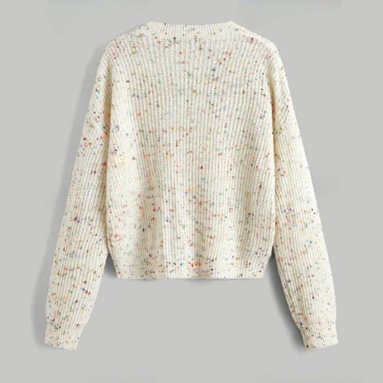 Damen lockerer Rippenpullover mit bunten Akzenten Heidi-Mode