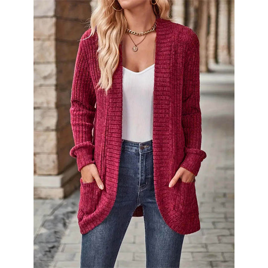 Damen offene Strickjacke mit strukturierter Oberfläche und praktischen Taschen Heidi-Mode