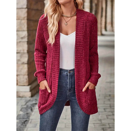 Damen offene Strickjacke mit strukturierter Oberfläche und praktischen Taschen Heidi-Mode