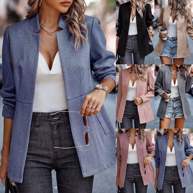Damen Herringbone Blazer mit strukturiertem Schnitt Heidi-Mode