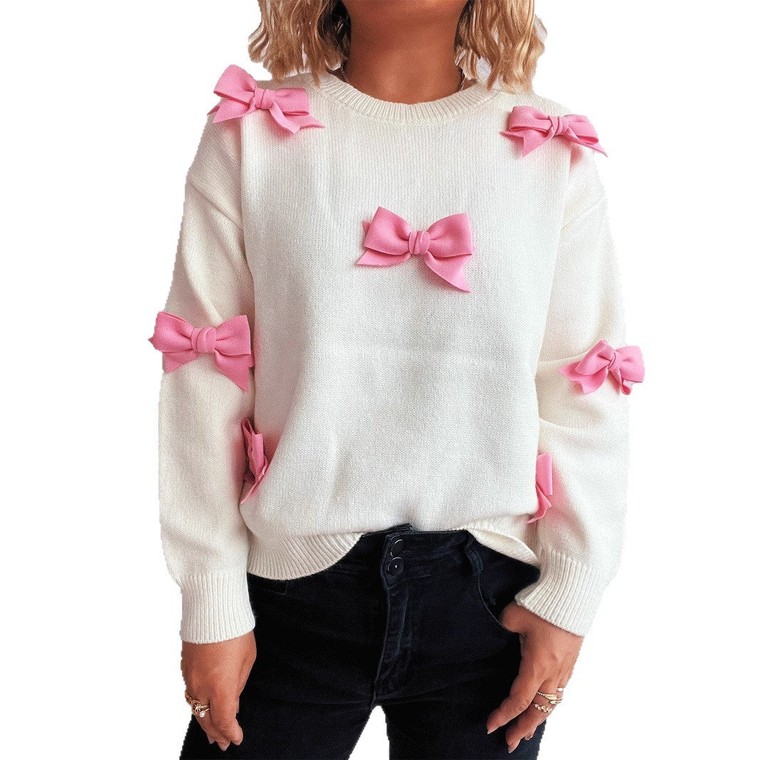 Damen Pullover mit verspielten Schleifenapplikationen Heidi-Mode