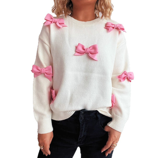 Damen Pullover mit verspielten Schleifenapplikationen Heidi-Mode