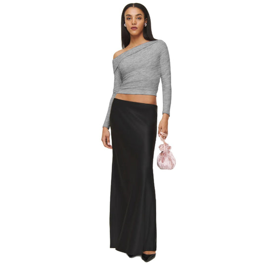 Damen Elegantes Langarmoberteil mit schrägem Ausschnitt und figurbetontem Schnitt Heidi-Mode