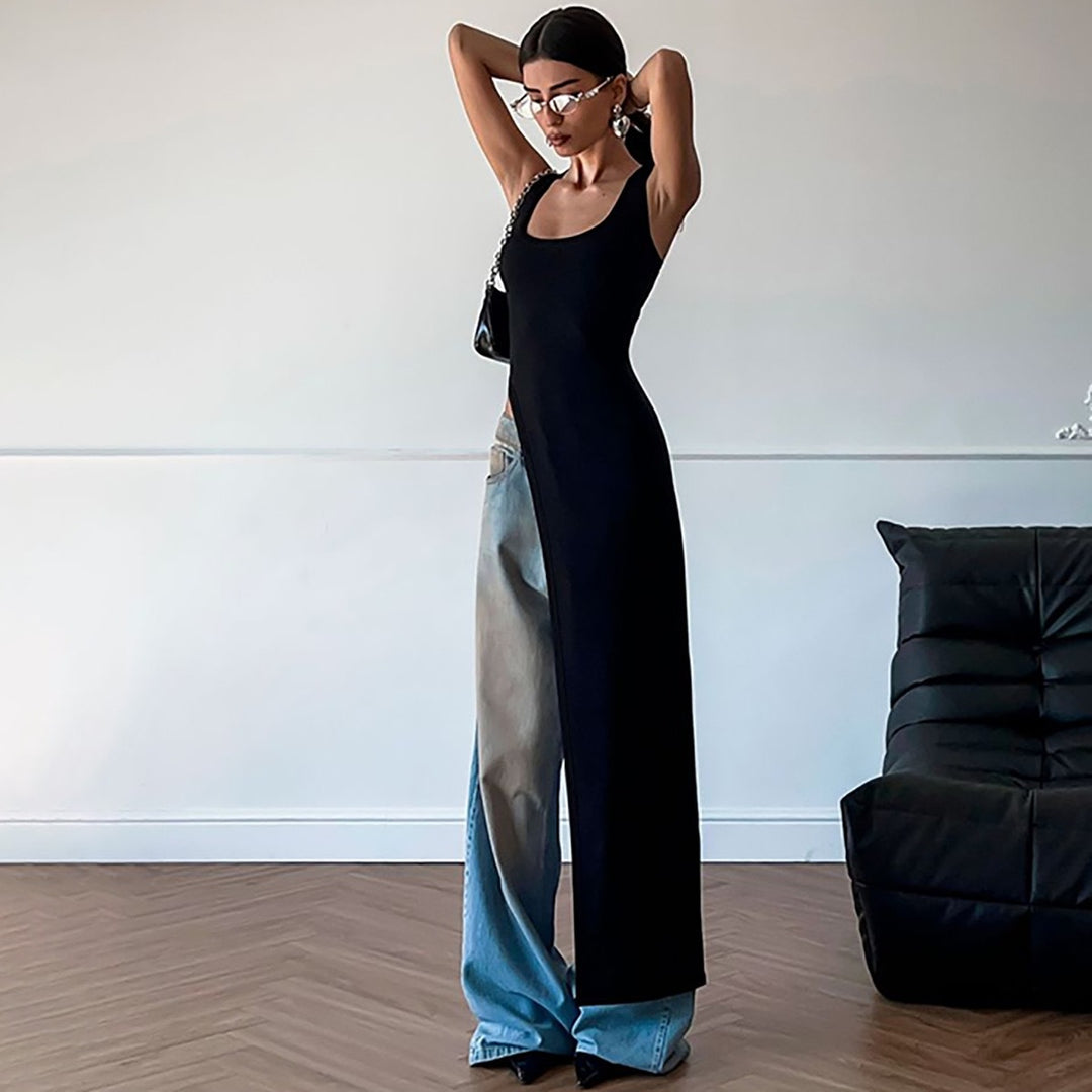Damen Maxikleid mit asymmetrischem Schnitt und fließendem Stoff Heidi-Mode