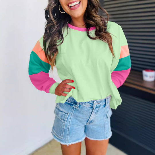 Damen lässiger Sweatshirt mit kontrastierenden Ärmeln Heidi-Mode